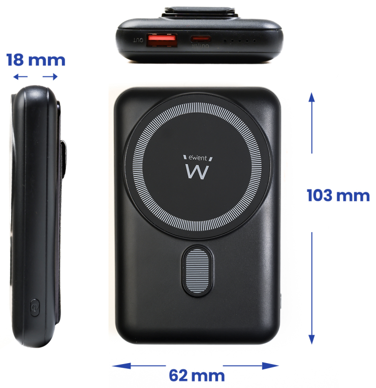 POWER BANK EWENT WIRELESS 15W MAGSAFE 10000MAH PD 22.5W 1XUSB-C(IN/OUT) 1XUSB-A - detalle