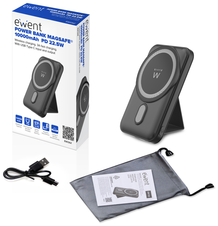 POWER BANK EWENT WIRELESS 15W MAGSAFE 10000MAH PD 22.5W 1XUSB-C(IN/OUT) 1XUSB-A - detalle
