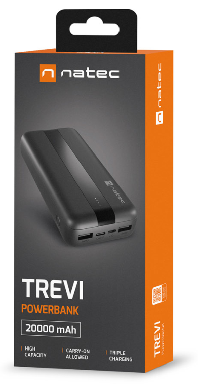 POWER BANK NATEC TREVI 20.000 mAh 2xUSB 2.1A 1xUSB-C NEGRO - detalle