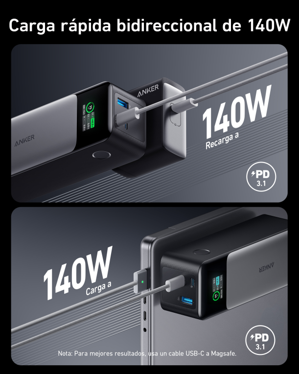 POWERBANK ANKER 737 GEN2 DISPLAY 24K 140W NEGRO - detalle