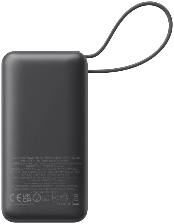 POWERBANK NANO ANKER 545 10K PD 30W NEGRO - detalle