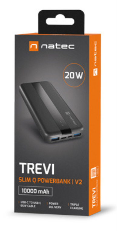 POWERBANK NATEC TREVI SLIM QV2 10000MAH 2XUSB-A 18W + 1XUSB-C 20W + CABLE USB-C - detalle