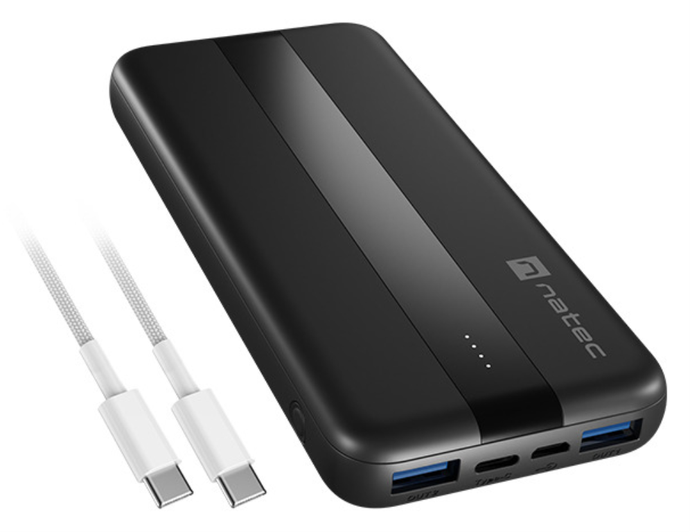 POWERBANK NATEC TREVI SLIM QV2 10000MAH 2XUSB-A 18W + 1XUSB-C 20W + CABLE USB-C