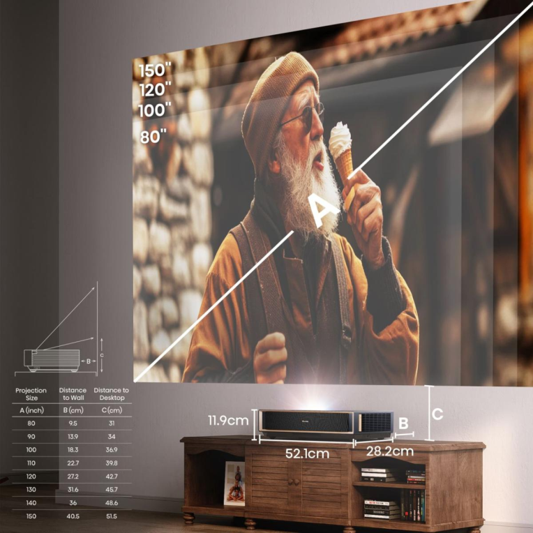 PROYECTOR LASER HISENSE PT1 4K UHD 2500 LUMENES HDR10+ SMART TV TIRO CORTO - detalle