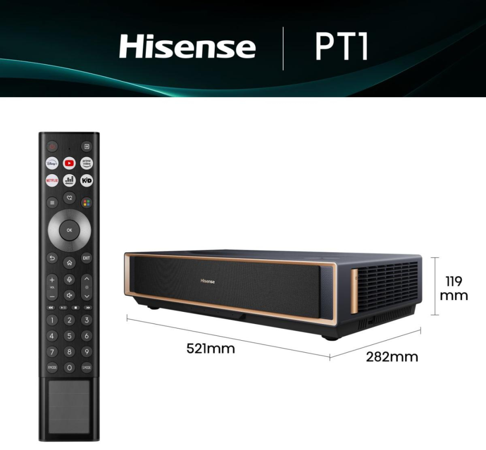 PROYECTOR LASER HISENSE PT1 4K UHD 2500 LUMENES HDR10+ SMART TV TIRO CORTO - detalle