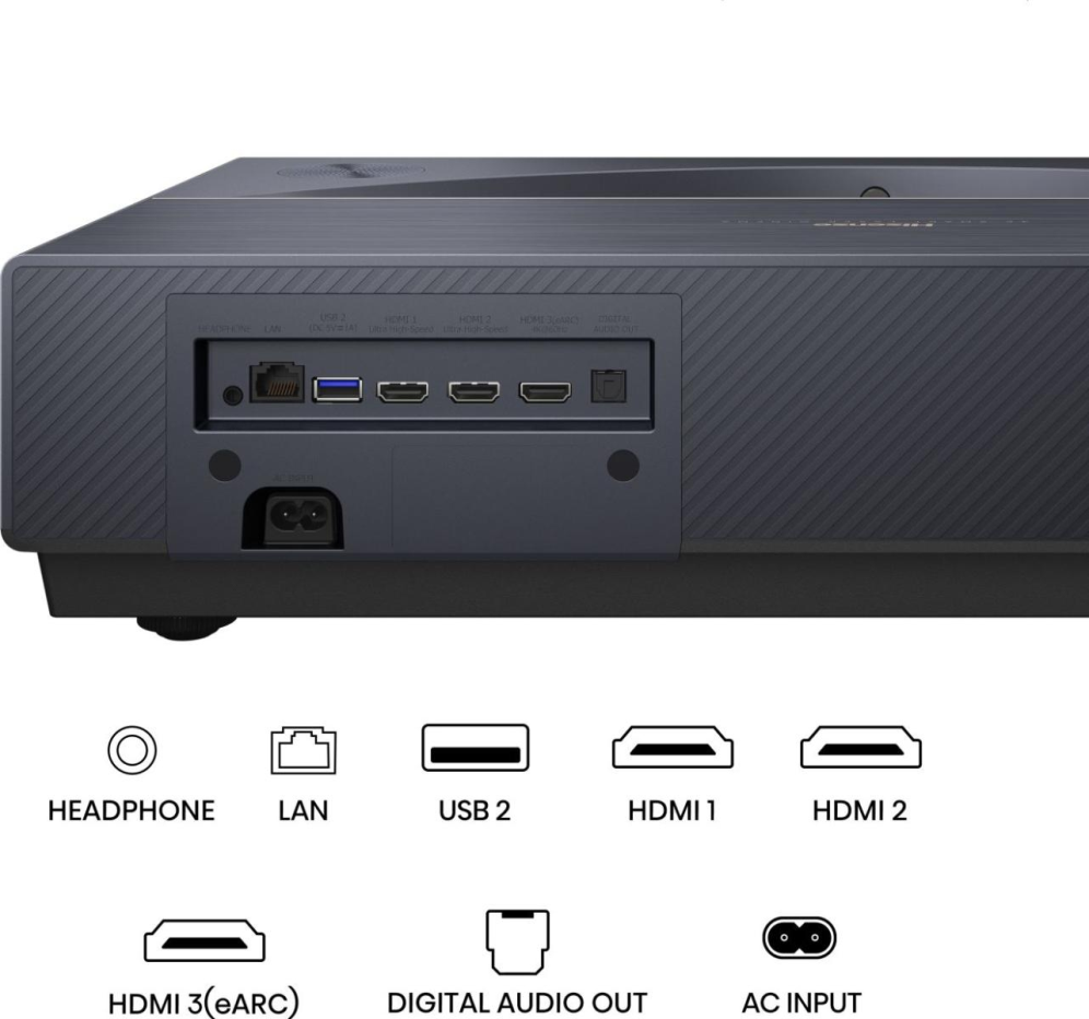 PROYECTOR LASER HISENSE PT1 4K UHD 2500 LUMENES HDR10+ SMART TV TIRO CORTO - detalle