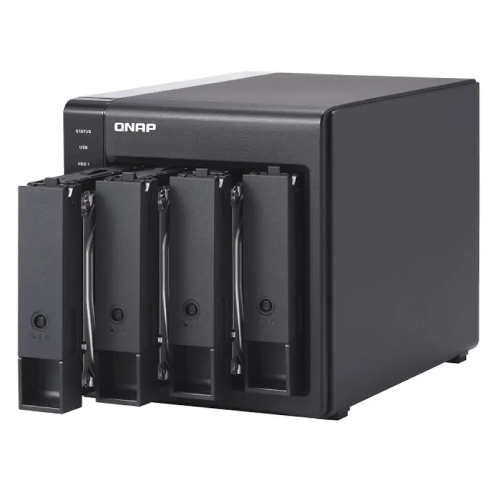 Unidad de expansión QNAP TR-004 para RAID con 4 bahías de HDD, puerto USB-C 3.2 para almacenamiento sobremesa.