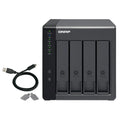 Unidad de expansión de almacenamiento QNAP TR-004 con 4 bahías para HDD y puerto USB-C 3.2, diseñada para almacenamiento sobremesa.