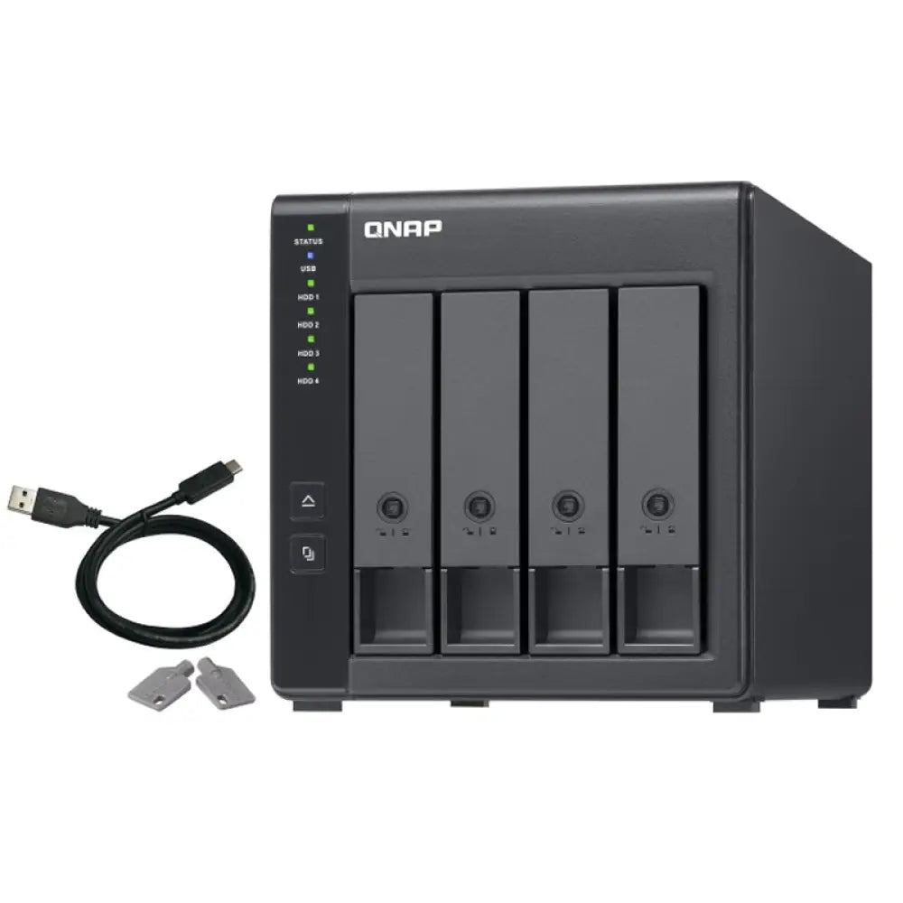 Expandible caja de almacenamiento QNAP TR-004 con 4 bahías para discos duros, puerto USB-C 3.2, para almacenamiento sobremesa.