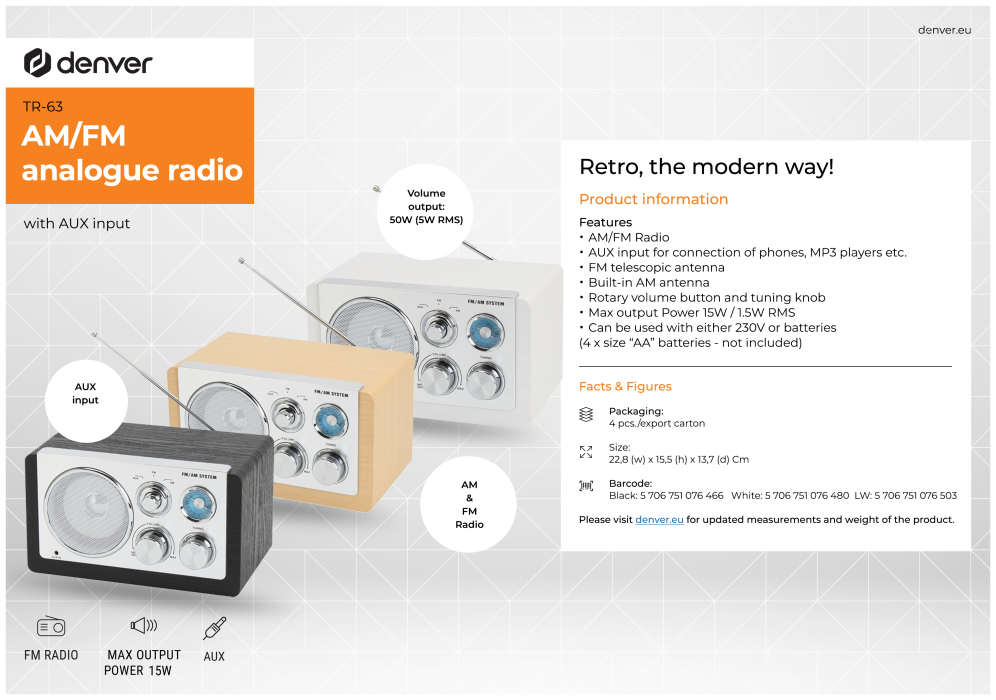 RADIO DENVER DE DISEÑO MODERNO BLANCA - detalle