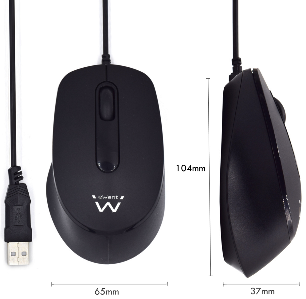 RATON EWENT EW3159 OPTICO 1000 DPI CLIC SILENCIOSO NEGRO USB - detalle