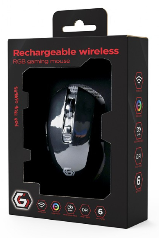 RATON GAMING GEMBIRD RGB INALAMBRICO RECARGABLE DE 6 BOTONES "FIREBOLT" NEGRO - detalle