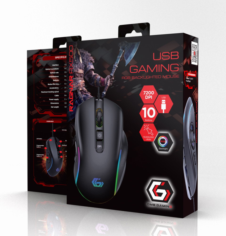 RATON GAMING GEMBIRD USB CON RETROILUMINACION RGB, 10 BOTONES - detalle