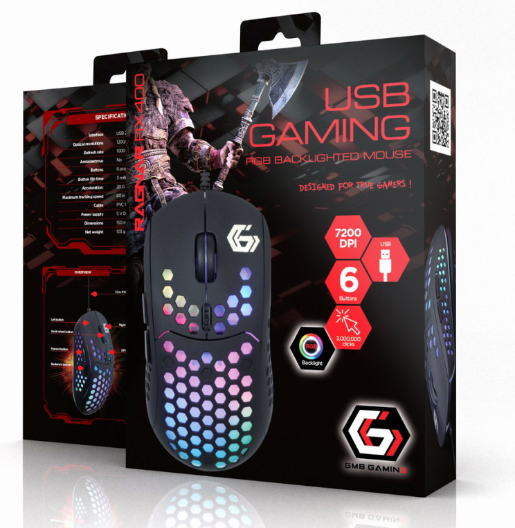 RATON GAMING GEMBIRD USB CON RETROILUMINACION RGB, 6 BOTONES - detalle