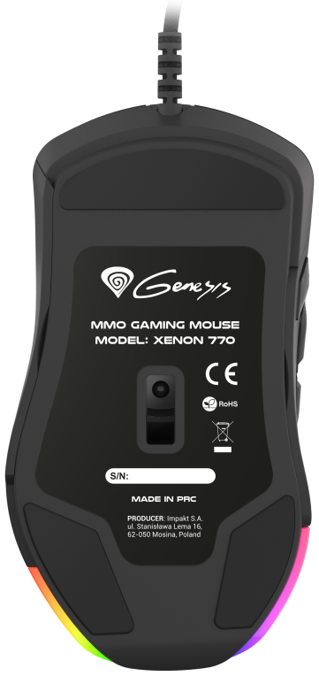 RATON GAMING GENESIS XENON 770 RGB SENSOR PMW3327 10200 DPI - detalle