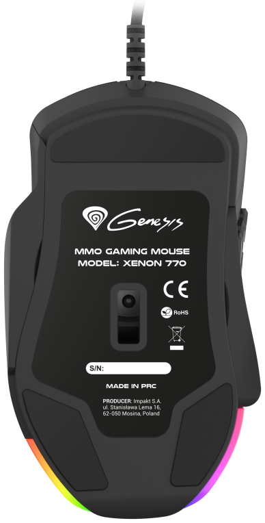 RATON GAMING GENESIS XENON 770 RGB SENSOR PMW3327 10200 DPI - detalle