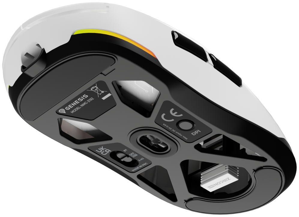 RATON GAMING GENESIS ZIRCON 660 WIRELESS/CABLE/BT 12000 DPI BLANCO ULTRALIVIANO - detalle