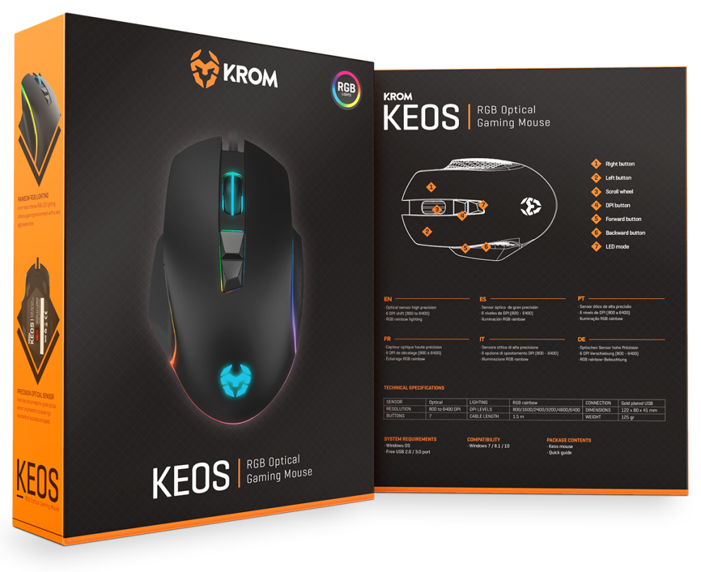 RATON GAMING KROM KEOS RGB RAINBOW USB - detalle