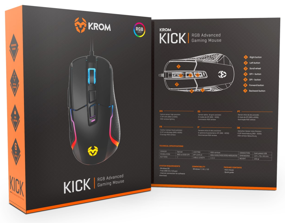 RATÓN GAMING RGB KROM KICK - detalle