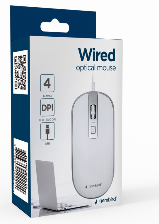 RATON GEMBIRD MUS-4B-06-WS OPTICAL 1200 DPI WHITE SILVER USB - detalle