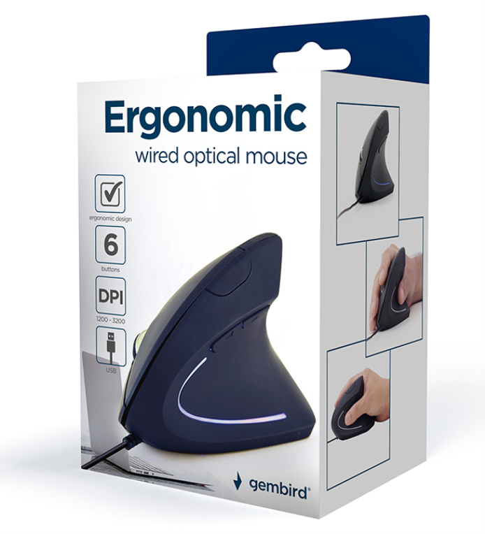 RATON GEMBIRD MUS-ERGO-01 ERGONOMICO 3200 DPI NEGRO USB - detalle