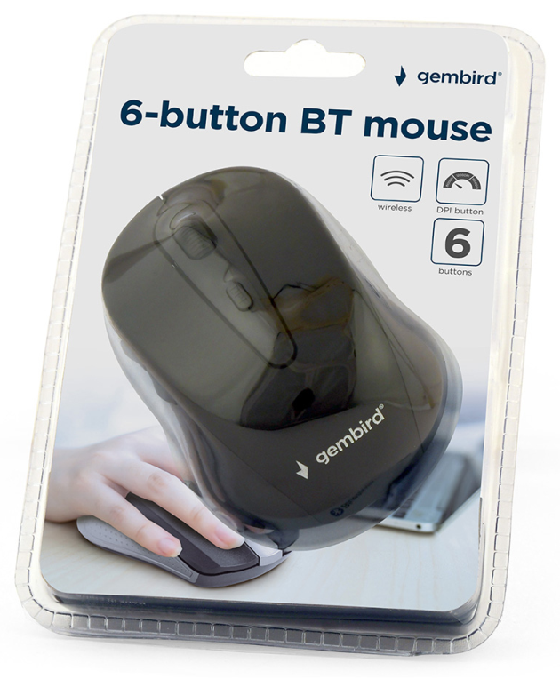 RATON GEMBIRD OPTICO 1600 DPI NEGRO BLUETOOTH PILAS - detalle