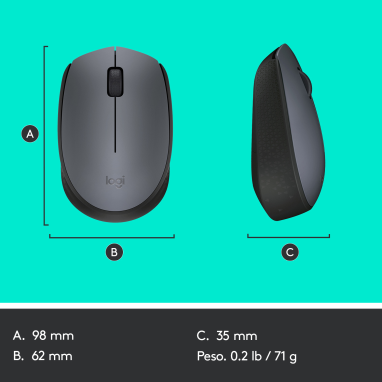RATON LOGITECH M170 NEGRO GRIS RF INALAMBRICO PILAS - detalle