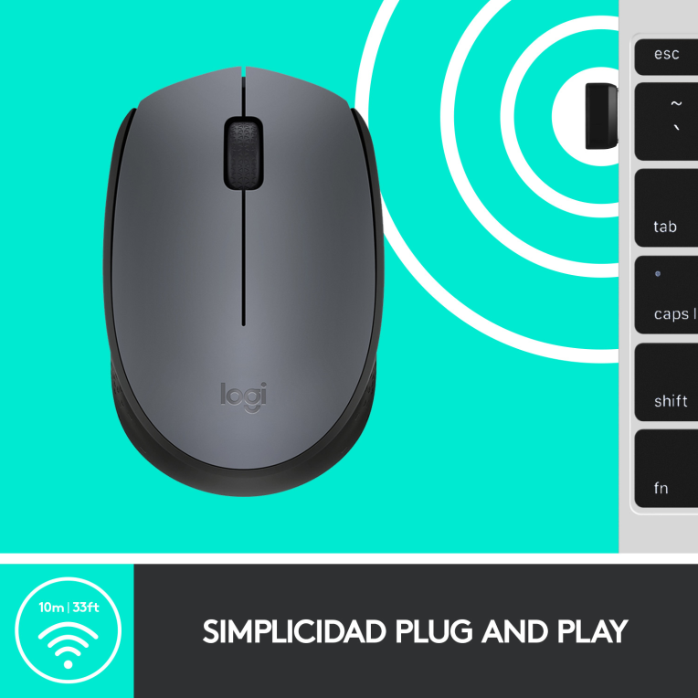 RATON LOGITECH M170 NEGRO GRIS RF INALAMBRICO PILAS - detalle