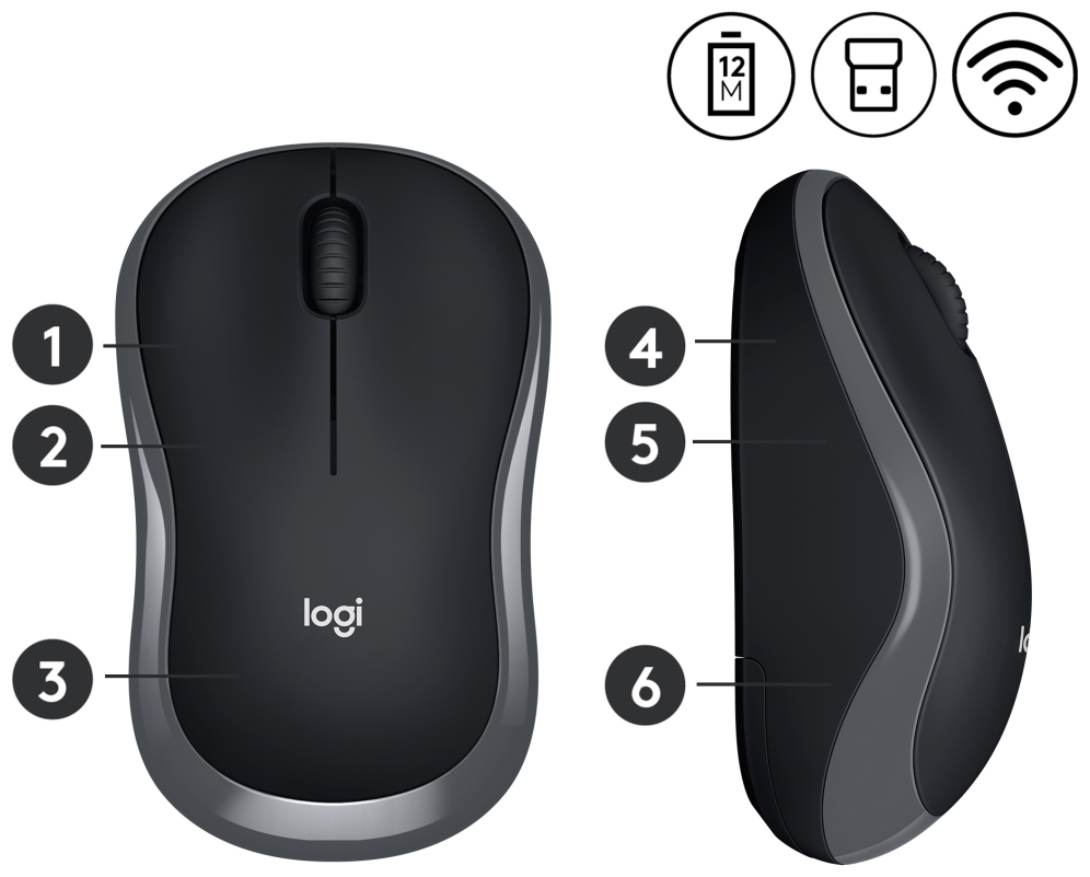 RATON LOGITECH M185 NEGRO GRIS RF INALAMBRICO PILAS - detalle