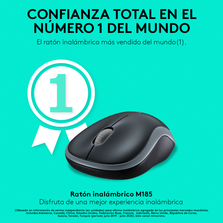 RATON LOGITECH M185 NEGRO GRIS RF INALAMBRICO PILAS - detalle
