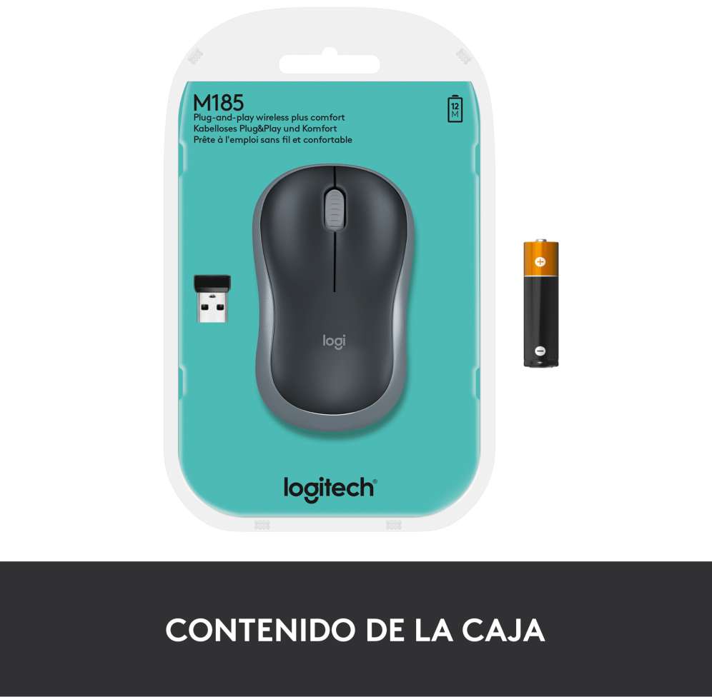 RATON LOGITECH M185 NEGRO GRIS RF INALAMBRICO PILAS - detalle
