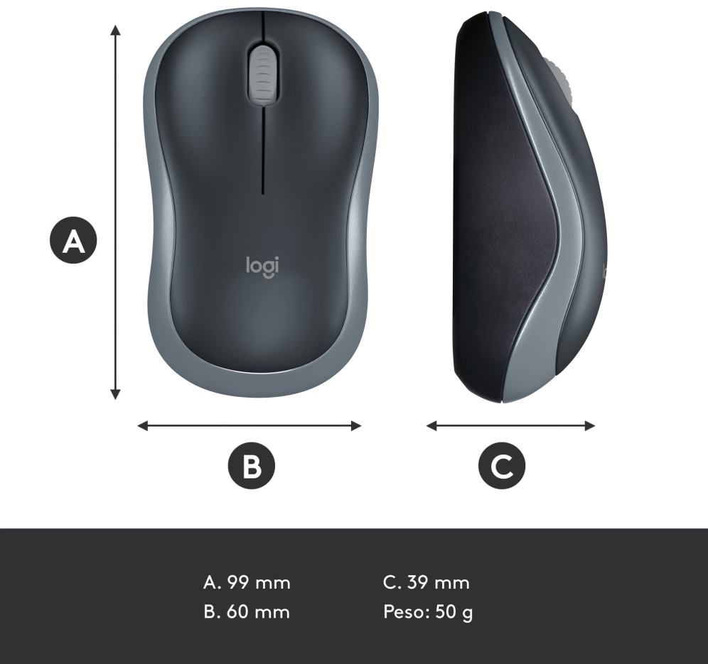 RATON LOGITECH M185 NEGRO GRIS RF INALAMBRICO PILAS - detalle