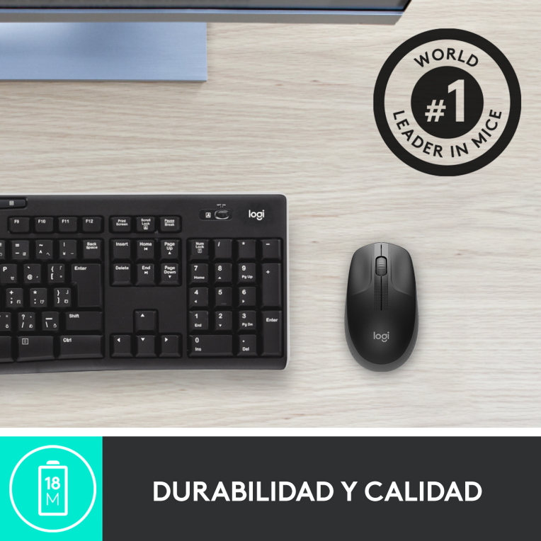RATON LOGITECH M190 NEGRO GRIS RF INALAMBRICO PILAS - detalle