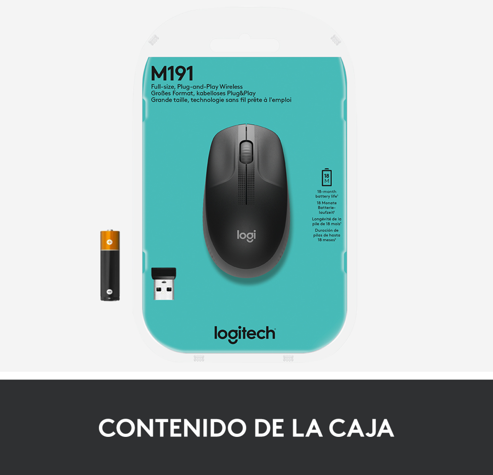 RATON LOGITECH M190 NEGRO GRIS RF INALAMBRICO PILAS - detalle