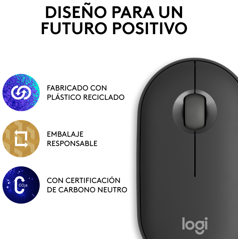 RATON LOGITECH PEBBLE MOUSE M350S GRAFITO BLUETOOTH PILAS - detalle