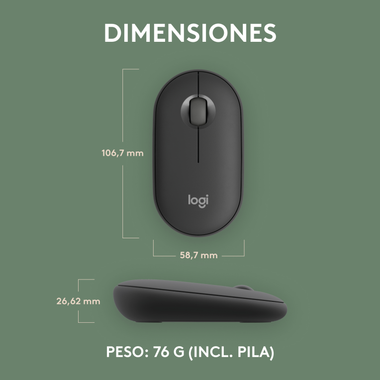 RATON LOGITECH PEBBLE MOUSE M350S GRAFITO BLUETOOTH PILAS - detalle