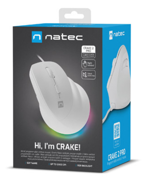 RATON NATEC CRAKE 2 PRO VERTICAL DIESTRO 12.800 DPI OPTICO BLANCO USB - detalle
