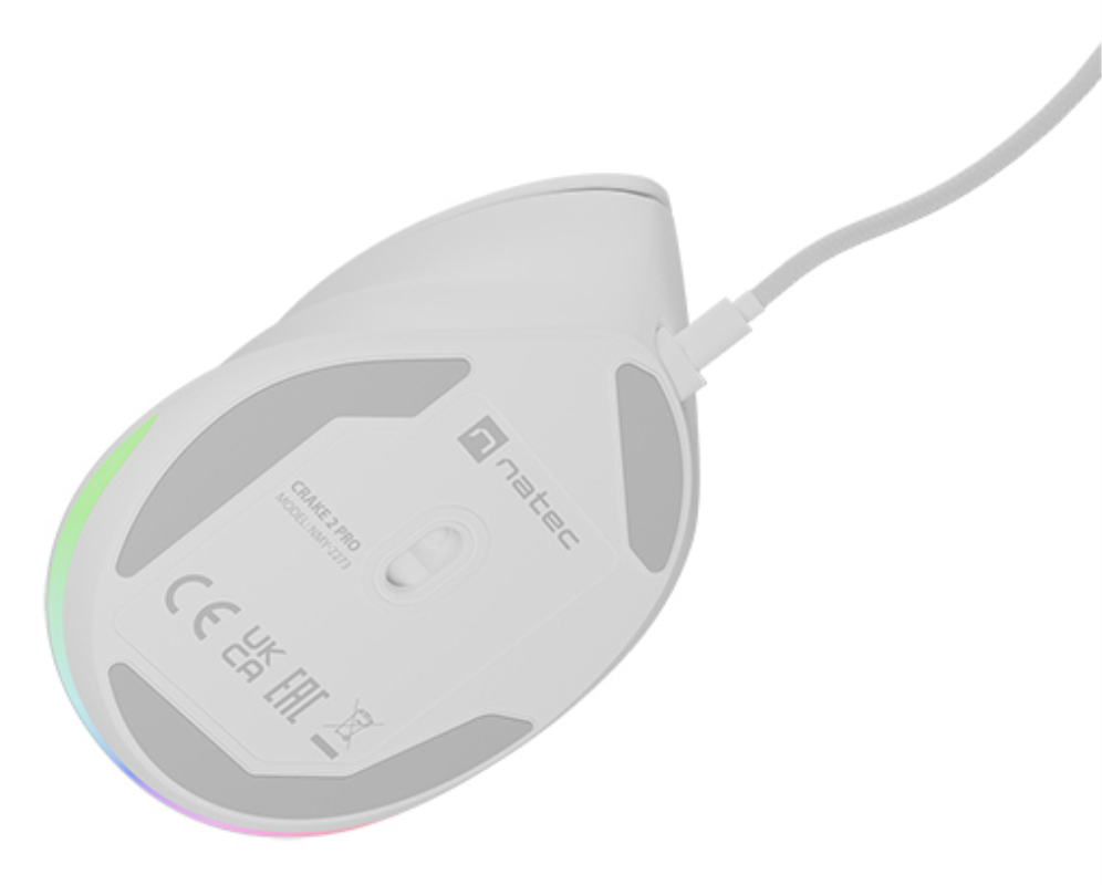 RATON NATEC CRAKE 2 PRO VERTICAL DIESTRO 12.800 DPI OPTICO BLANCO USB - detalle