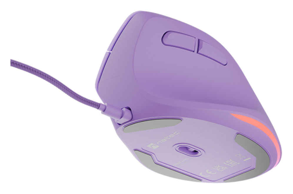 RATON NATEC CRAKE 2 PRO VERTICAL DIESTRO 12.800 DPI OPTICO LAVANDA USB - detalle