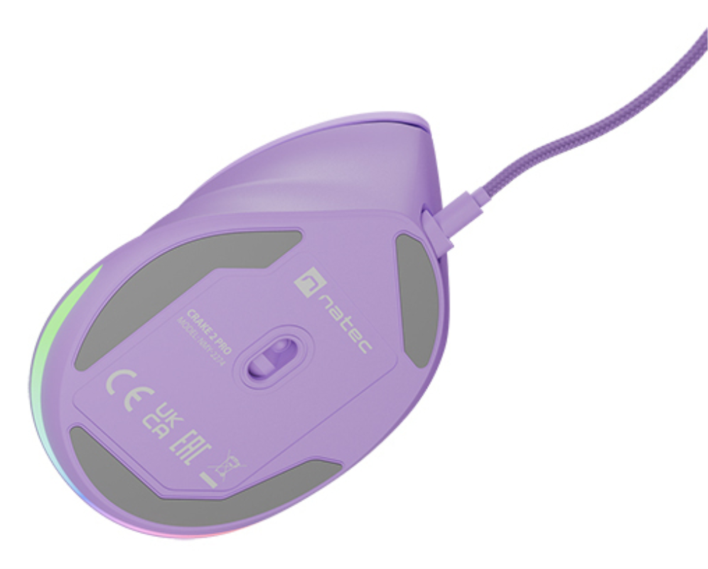 RATON NATEC CRAKE 2 PRO VERTICAL DIESTRO 12.800 DPI OPTICO LAVANDA USB - detalle