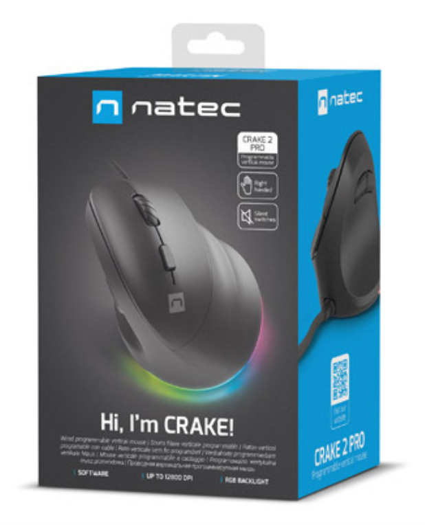 RATON NATEC CRAKE 2 PRO VERTICAL DIESTRO 12.800 DPI OPTICO NEGRO USB - detalle