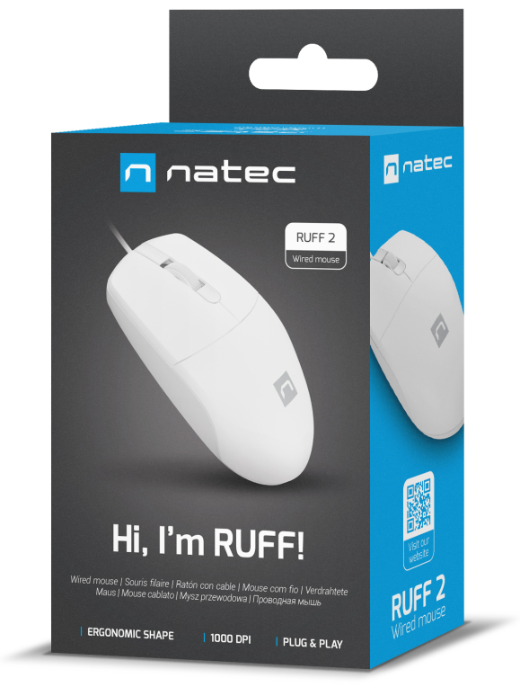 RATON NATEC RUFF 2 1000DPI OPTICO BLANCO USB - detalle