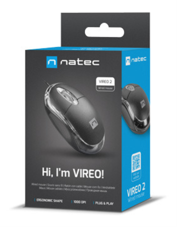 RATON NATEC VIREO 2 1000DPI OPTICO NEGRO USB - detalle