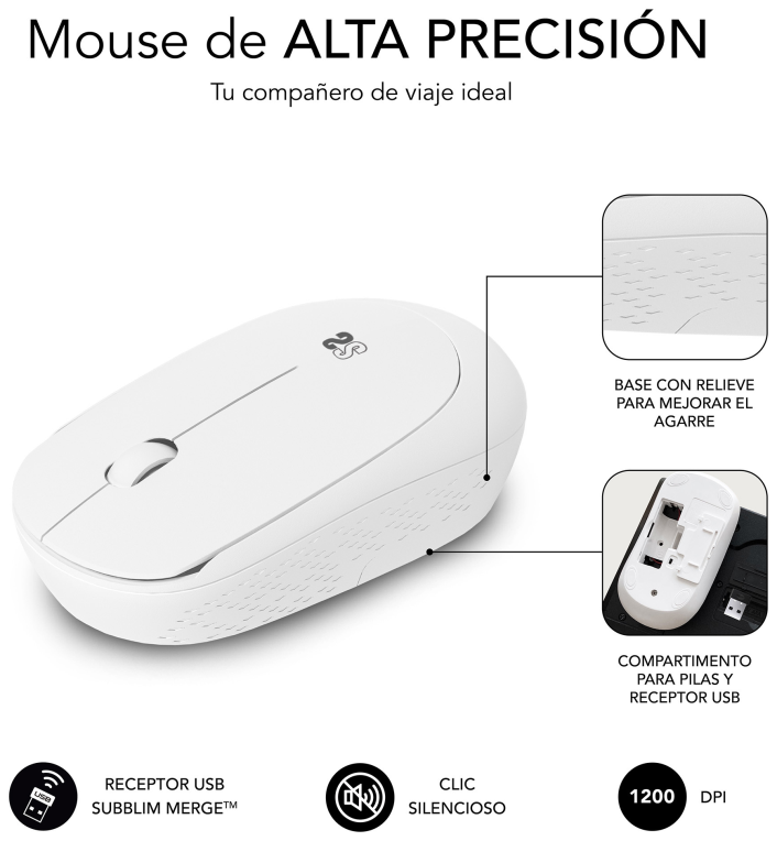 RATON SUBBLIM BUSINESS BLANCO RF INALAMBRICO PILAS - detalle