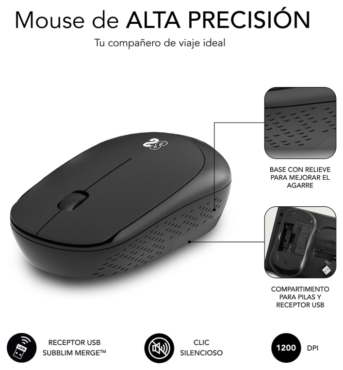 RATON SUBBLIM BUSINESS NEGRO RF INALAMBRICO PILAS - detalle