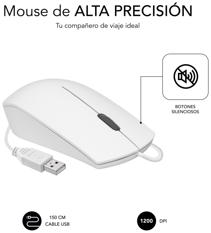 RATON SUBBLIM BUSINESS SILENCIOSO 1200 DPI BLANCO USB - detalle