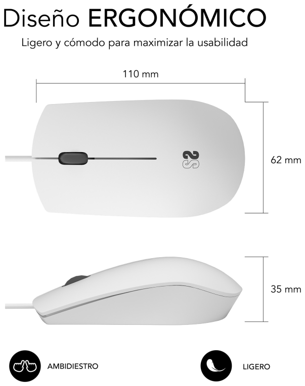 RATON SUBBLIM BUSINESS SILENCIOSO 1200 DPI BLANCO USB - detalle