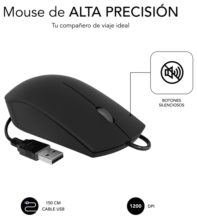 RATON SUBBLIM BUSINESS SILENCIOSO 1200 DPI NEGRO USB - detalle