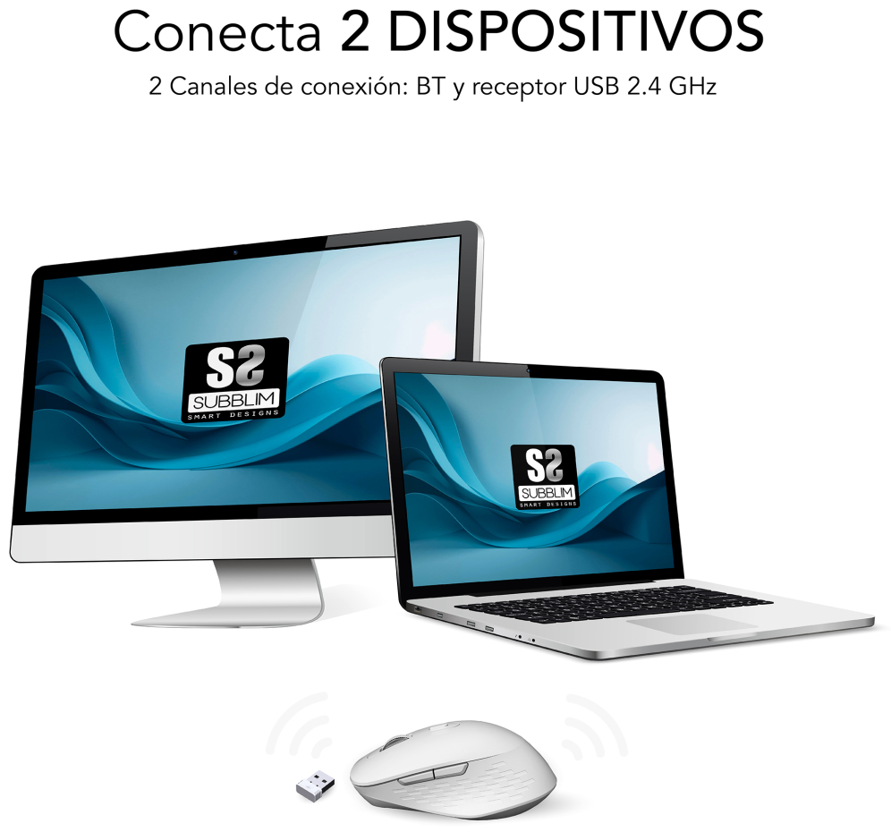 RATON SUBBLIM CURVE ERGO DUAL BLANCO BLUETOOTH BATERIA RECARGABLE - detalle