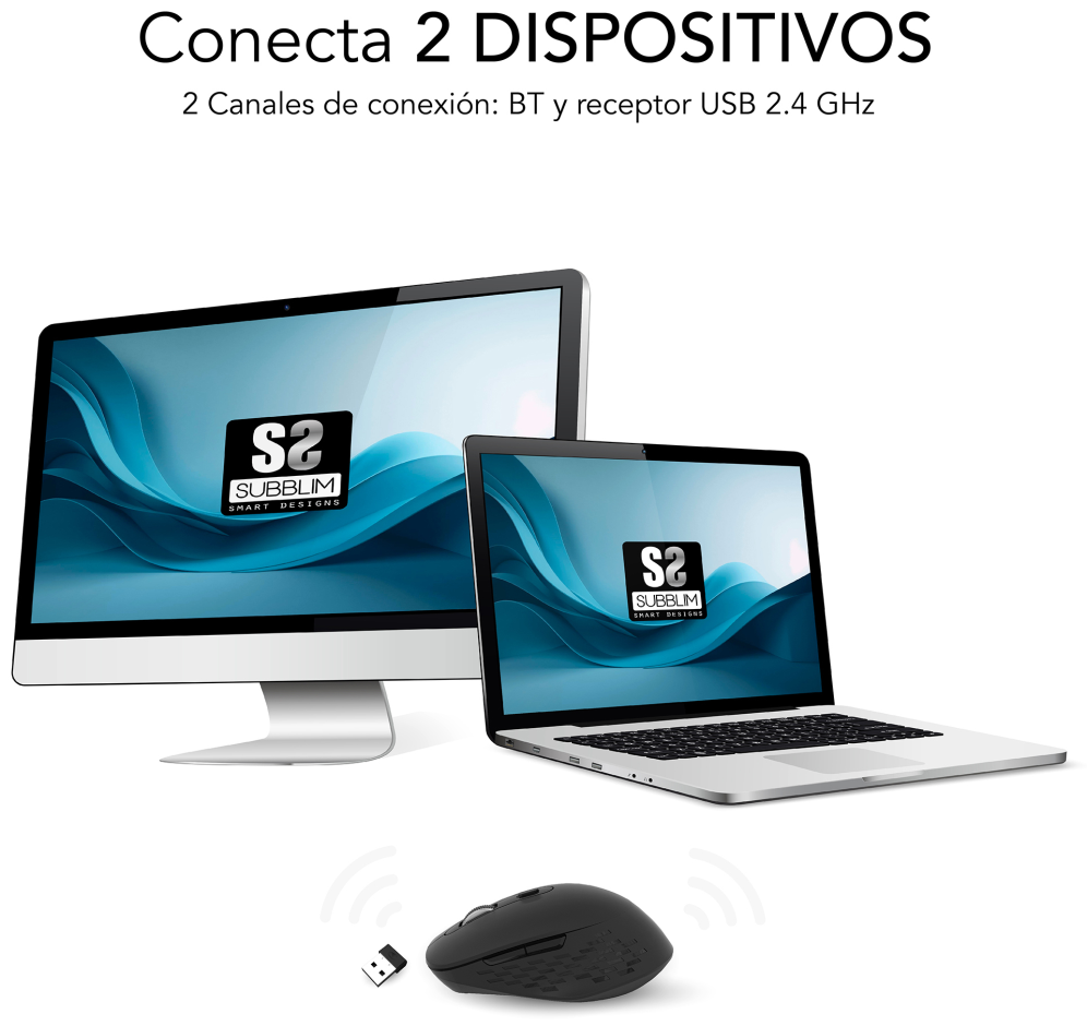 RATON SUBBLIM CURVE ERGO DUAL BLANCO BLUETOOTH BATERIA RECARGABLE - detalle